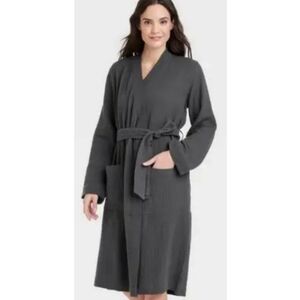 Stars Above Gauze Cotton Robe Charcoal Gray